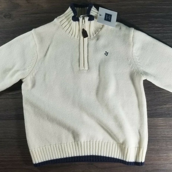 Janie And Jack Toddler Boys 18 To 24 Months White/Blue Sweater Half Zip New